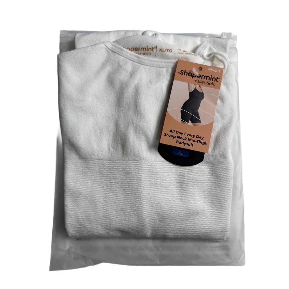 Shapermint Essentials All Day Every Day Scoop Neck Mid-Thigh Bodysuit XL White N - Picture 4 of 4